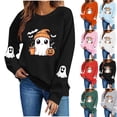 thumbnail image 1 of Uootdi Halloween Sweatshirts for Women Long Sleeve Crew Neck Ghost Pumpkin Bat Sleeve Print Womens Graphic Tees Oversized Fit Spooky Season Trick Or Treat Soft Cozy Womens Pullover Tops Gift, 1 of 7