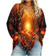 thumbnail image 1 of Uootdi Halloween Sweatshirts for Women V Neck Pumpkin Maple Leaf Spider Web Graphic Womens Sweatshirt Loose Fit Seasonal Gathering Breathable Womens Tops Gift, 1 of 7