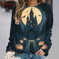 thumbnail image 1 of Uootdi Halloween Sweatshirts for Women Crew Neck Black Cat Castle Pumpkin Graphic Womens Sweatshirt Loose Fit Weekend Outing Soft Womens Tops Gift, 1 of 5