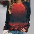 thumbnail image 1 of Uootdi Halloween Sweatshirts for Women Crew Neck Red Moon Bat Pumpkin Graphic Womens Sweatshirt Oversized Fit Holiday Night Soft Womens Tops Gift, 1 of 5