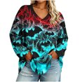 thumbnail image 1 of Uootdi Halloween Sweatshirts for Women V Neck Bat Flame Graphic Womens Sweatshirt Loose Fit Holiday Gathering Stretchy Womens Tops Gift, 1 of 7
