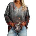 thumbnail image 1 of Uootdi Halloween Sweatshirts for Women V Neck Halloween Theme Graphic Womens Sweatshirt Oversized Fit Fall Festival Soft Womens Tops Gift, 1 of 7
