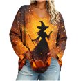 thumbnail image 1 of Uootdi Halloween Sweatshirts for Women V Neck Witch Pumpkin Graphic Womens Sweatshirt Oversized Fit Costume Night Soft Womens Tops Gift, 1 of 7