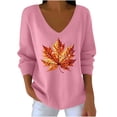 thumbnail image 1 of Uootdi Halloween Women's Long Sleeve Shirts Sequin Pumpkin Print Maple Leaf Casual Striped Fabric Gift T-Shirt, 1 of 3