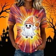 thumbnail image 1 of Uootdi Halloween Womens Shirts Crew Neck Short Sleeve Cartoon Ghost Print Pullover Tee Loose Fit Cute Holiday Womens Tops, 1 of 7