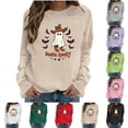 thumbnail image 1 of Uootdi Halloween Womens Sweatshirt Crew Neck Ghost Bat Print Sweatshirts Relaxed Fit Halloween Party Soft Womens Tops Gift, 1 of 6