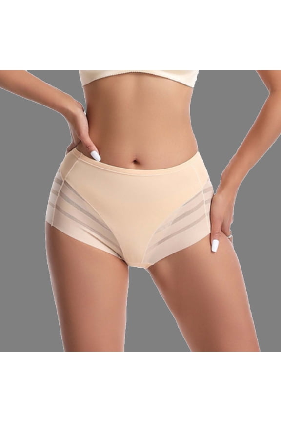 High Waisted Briefs for Women Stripe Mesh Panel Tummy Control Full Coverage Briefs Smooth Compression Sleek Daily Intimates Gift