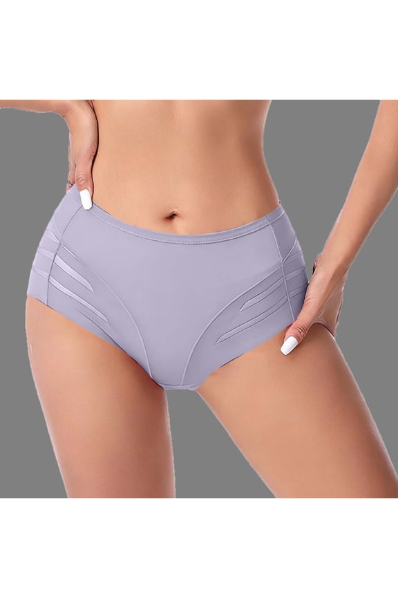 High Waisted Briefs for Women Stripe Mesh Panel Tummy Control Full Coverage Briefs Smooth Compression Sleek Daily Intimates Gift