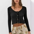 thumbnail image 1 of Uootdi Hollow Tie Front Cropped Cardigan Sweaters for Women Fall Long Sleeve V-Neck Button Up Gift Knitted Versatile Outerwear Cover Up, 1 of 7