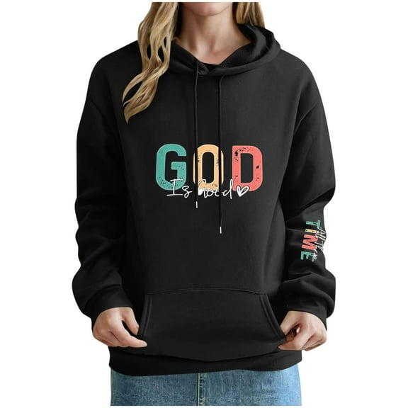 Uootdi Hoodies Jesus Christian Hoodies Gift for Women Trendy Letter Christian God Is Good Graphic Fashion Casual Fall Winter Hoo ded Pullover