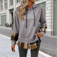 thumbnail image 1 of Uootdi Hoodies for Women Long Sleeve Plaid Color Block Hooded Sweatshirts Casual Pullover Loose Fit Tunic Winter Tops Gift Shirt s, 1 of 8