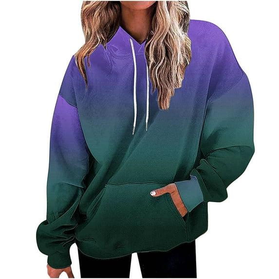 Uootdi Hoodies for Women Oversized Gradient Color Long Sleeve Sweatshirts For Women Fall Drawstring Pullover Tops Y2k With Gift Front Pocket