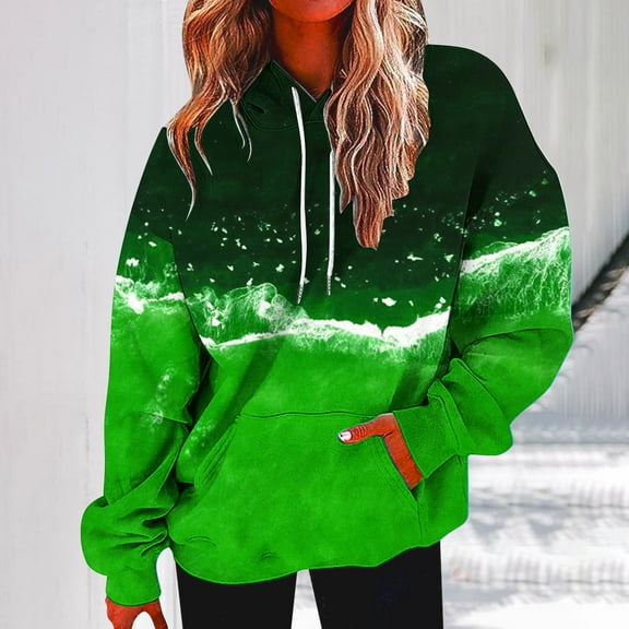 Uootdi Hoodies for Women Oversized Gradient Color Long Sleeve Sweatshirts For Women Fall Drawstring Pullover Tops Y2k With Gift Front Pocket