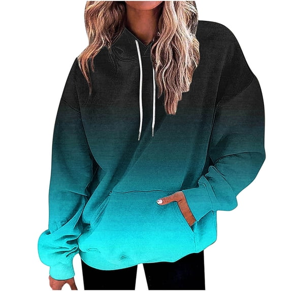 Uootdi Hoodies for Women Oversized Gradient Color Long Sleeve Sweatshirts For Women Fall Drawstring Pullover Tops Y2k With Gift Front Pocket