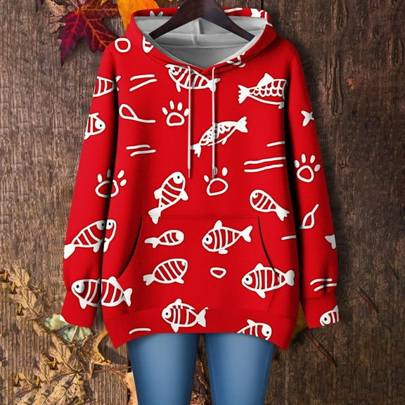 Uootdi Hoodies for Women Oversized Long Sleeve Hoodies Plus Size Plaid Striped Gift Printed Graphic Hooded Sweatshirt Casual Lo ose Fit