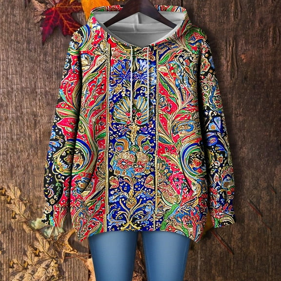 Uootdi Hoodies for Women Oversized Long Sleeve Hoodies Plus Size Plaid Striped Gift Printed Graphic Hooded Sweatshirt Casual Lo ose Fit