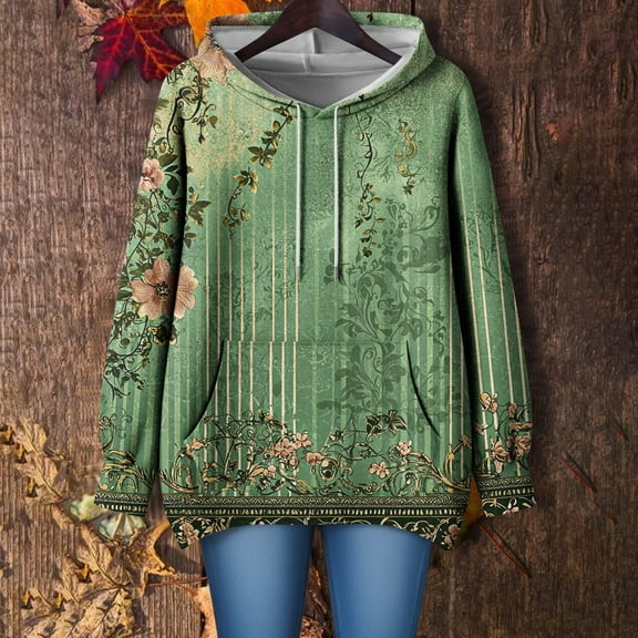 Uootdi Hoodies for Women Oversized Long Sleeve Hoodies Plus Size Plaid Striped Gift Printed Graphic Hooded Sweatshirt Casual Lo ose Fit