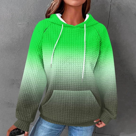 Uootdi Hoodies for Women Waffle Print Color Block Casual Long Sleeve Hoodies Loose Gift Sports Pullover Tops Fashion Fall Sweats hirts with