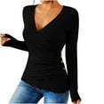 thumbnail image 1 of Uootdi Lightweight Gift Sweaters for Women Deep V Neck Long Sleeve Shirt Slim Fit Ribbed Knit Sweater Button Cross Wrap Tops, 1 of 9