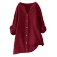 thumbnail image 1 of Uootdi Linen Gift Long Sleeve Shirt for Women Blouses for Women Dressy Casual V Neck Button Breathable Tops Womens Daily T Shirts, 1 of 4