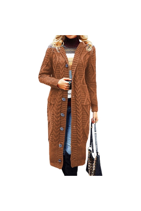 Long Cardigan Sweaters for Women Button Down Stylish Cable Knit Sweater Coats Soild Color Maxi Open Front Cardigan Sweater Outerwear Gift