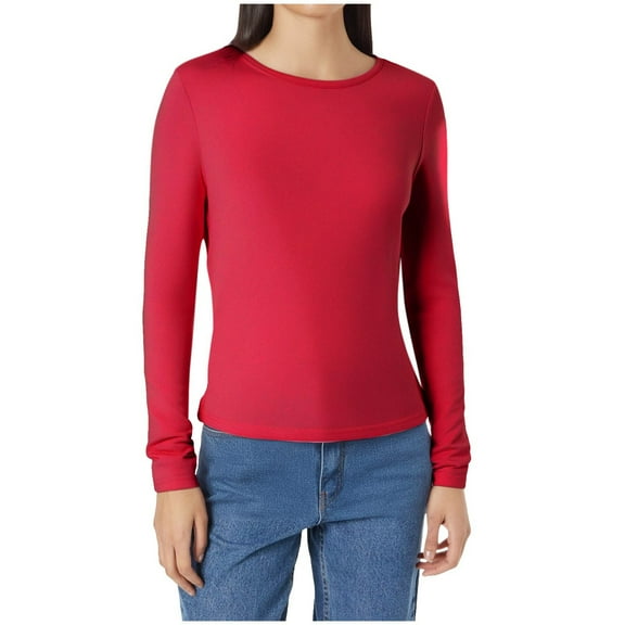 Uootdi Long Gift Sleeve Shirts for Women Casual Basic Solid Color Going Out Tops Workout Slim Fit Y2K Tops Crew Neck Tight