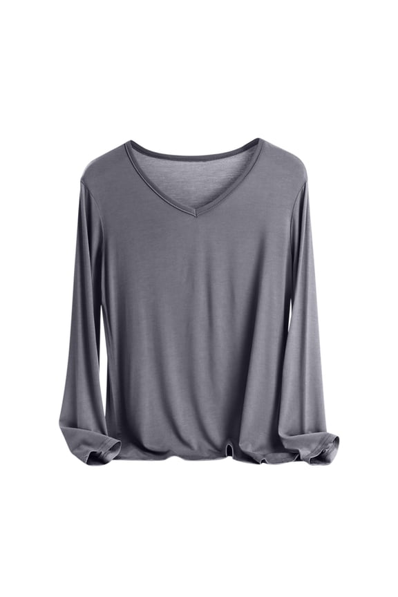 Long Gift Sleeve Shirts for Women Modal V Neck Solid Color Basic Tee Soft Comfy Blouse Top Soft Ladies Pajama Shirt