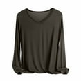 thumbnail image 1 of Uootdi Long Gift Sleeve Shirts for Women Modal V Neck Solid Color Basic Tee Soft Comfy Blouse Top Soft Ladies Pajama Shirt, 1 of 5