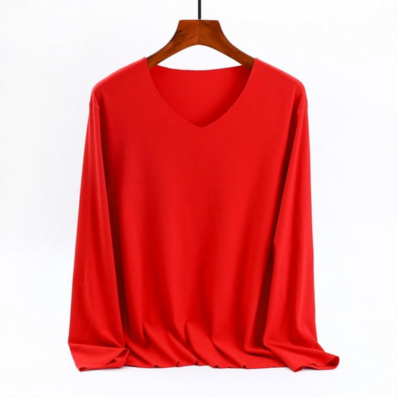 Uootdi Long Sleeve Shirts for Women Crew Neck Solid Color Basic Tee Soft Comfy Blouse Top Soft Ladies Pajama Shirt