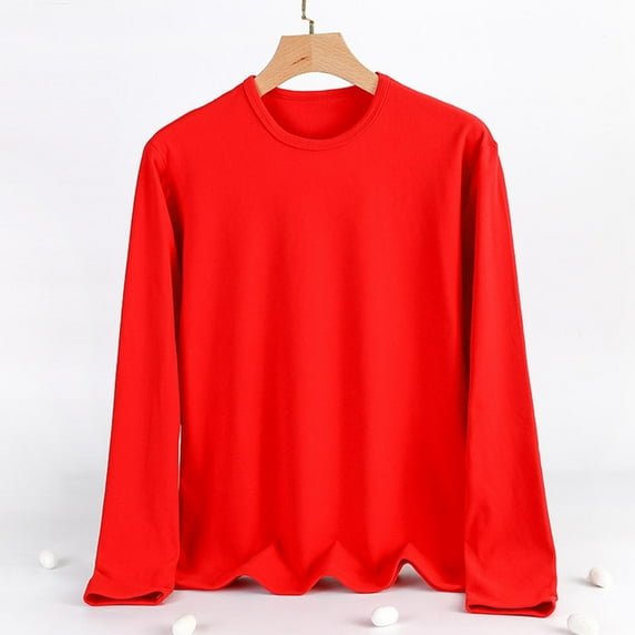 Uootdi Long Sleeve Shirts for Women Crew Neck Solid Color Basic Tee Soft Comfy Blouse Top Soft Ladies Pajama Shirt