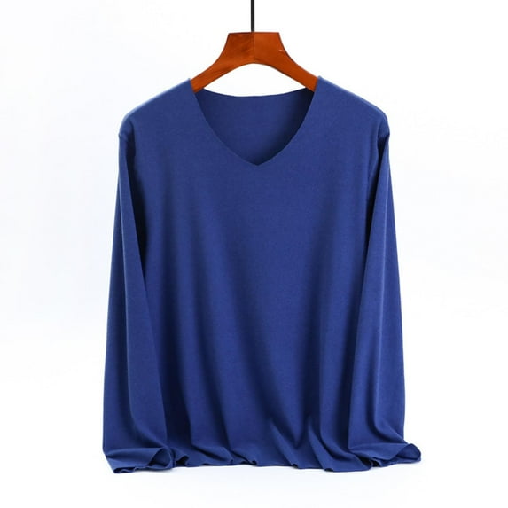 Uootdi Long Sleeve Shirts for Women Crew Neck Solid Color Basic Tee Soft Comfy Blouse Top Soft Ladies Pajama Shirt