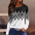 thumbnail image 1 of Uootdi Long Sleeve Shirts for Women Early Fall Fashion Basic Trendy Crew Neck Striped Floral Gift Printed Casual Tops, 1 of 5