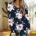 thumbnail image 1 of Uootdi Long Sleeve Shirts for Women Fall Fashion V Neck Floral Print Basic T Shirt Loose Casual Gift Blouse Stretchy Tunic, 1 of 5