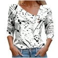 thumbnail image 1 of Uootdi Long Sleeve Shirts for Women Floral Print Asymmetrical V Neck Fall Tops Gift Retro Button T-Shirt Loose Fit Dressy Work Clo, 1 of 5