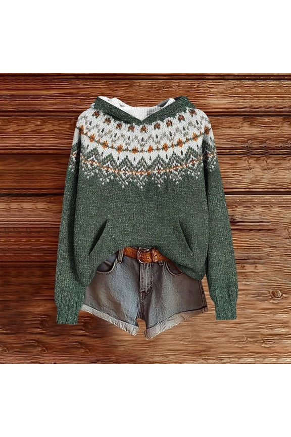 Long Sleeve Shirts for Women Oversized Round Vintage Ethnic Sweater Fall Winter Casual Loose Colorful Striped neck Gift K nit Pullover