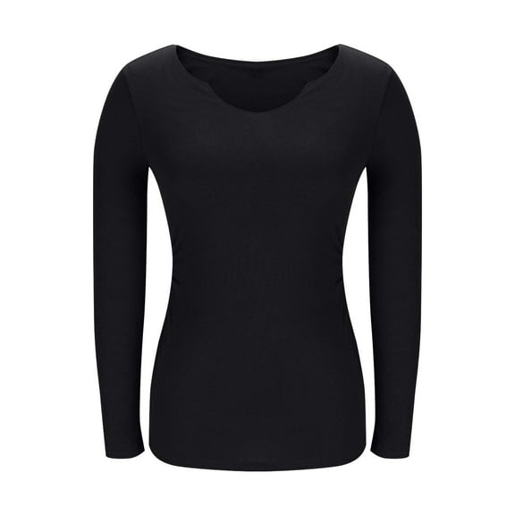 Uootdi Long Sleeve Shirts for Women V Neck with Built in Bra Ribbed Gift Knit Slim Fitted Tops Ruched Basic Tee Fall