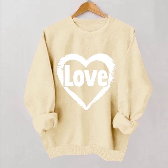 Uootdi Love Heart Print Graphic Sweatshirts for Women Crewneck Holiday Pullover Tops Funny Casual Loose Spring Tops Festival Shirts Gift