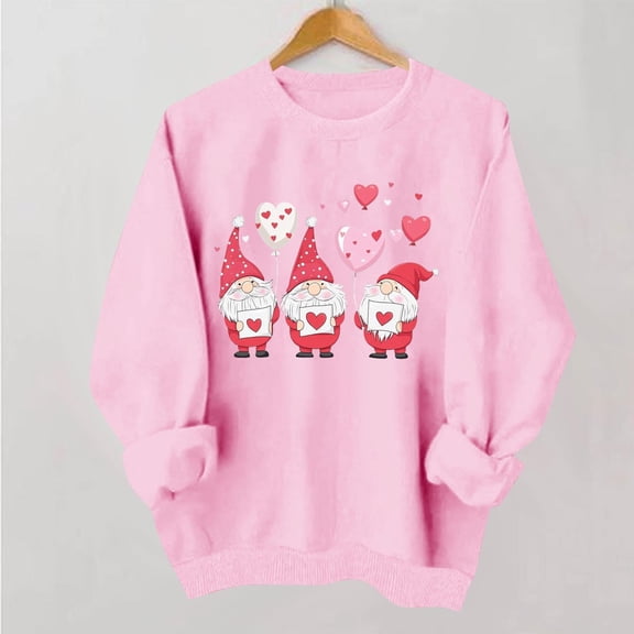 Uootdi Love Heart Print Graphic Sweatshirts for Women Crewneck Holiday Pullover Tops Funny Casual Loose Spring Tops Festival Shirts Gift