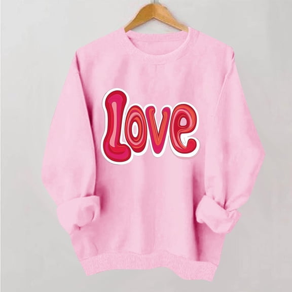Uootdi Love Heart Print Graphic Sweatshirts for Women Crewneck Holiday Pullover Tops Funny Casual Loose Spring Tops Festival Shirts Gift