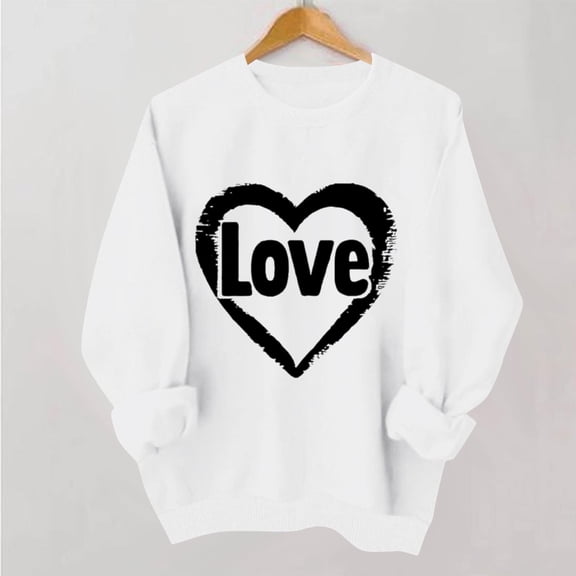 Uootdi Love Heart Print Graphic Sweatshirts for Women Crewneck Holiday Pullover Tops Funny Casual Loose Spring Tops Festival Shirts Gift