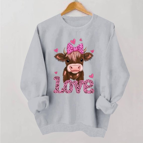 Uootdi Love Heart Print Graphic Sweatshirts for Women Crewneck Holiday Pullover Tops Funny Casual Loose Spring Tops Festival Shirts Gift