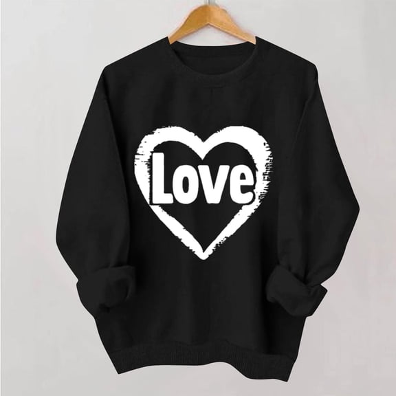 Uootdi Love Heart Print Graphic Sweatshirts for Women Crewneck Holiday Pullover Tops Funny Casual Loose Spring Tops Festival Shirts Gift