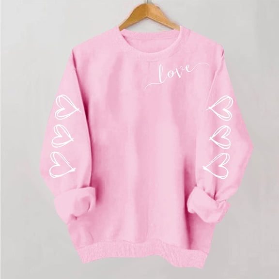 Uootdi Love Heart Print Graphic Sweatshirts for Women Crewneck Holiday Pullover Tops Funny Casual Loose Spring Tops Festival Shirts Gift