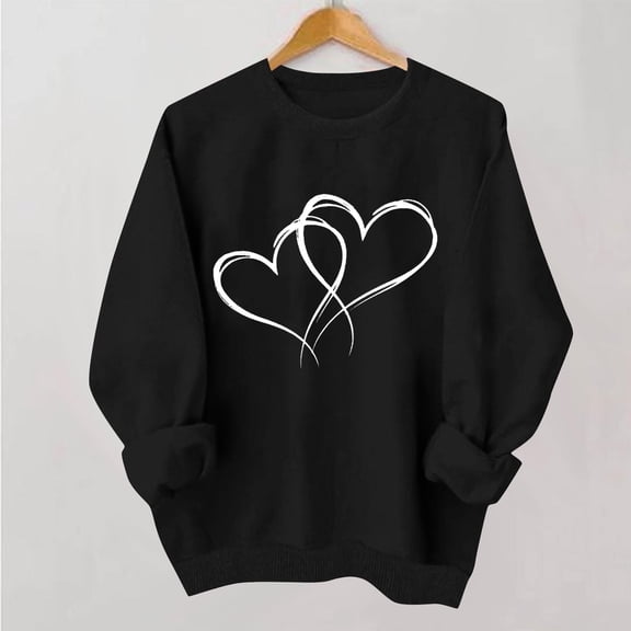 Uootdi Love Heart Print Graphic Sweatshirts for Women Crewneck Holiday Pullover Tops Funny Casual Loose Spring Tops Festival Shirts Gift