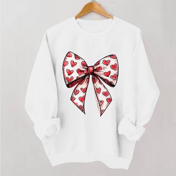 Uootdi Love Heart Print Graphic Sweatshirts for Women Crewneck Holiday Pullover Tops Funny Casual Loose Spring Tops Festival Shirts Gift