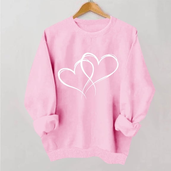 Uootdi Love Heart Print Graphic Sweatshirts for Women Crewneck Holiday Pullover Tops Funny Casual Loose Spring Tops Festival Shirts Gift