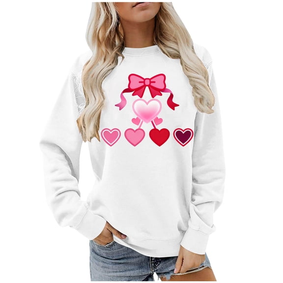 Uootdi Love Heart Print Graphic Sweatshirts for Women Funny Crewneck Casual Loose Spring Tops Festival Pullover Spring Clothes Gift