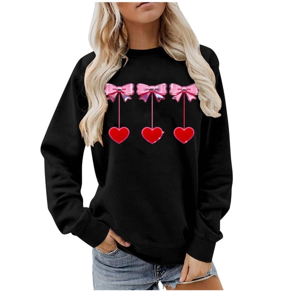Uootdi Love Heart Print Graphic Sweatshirts for Women Funny Crewneck Casual Loose Spring Tops Festival Pullover Spring Clothes Gift