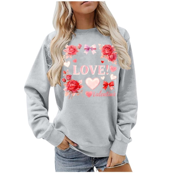 Uootdi Love Heart Print Graphic Sweatshirts for Women Funny Crewneck Casual Loose Spring Tops Festival Pullover Spring Clothes Gift