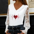 thumbnail image 1 of Uootdi Love Heart Print Tops for Women V Neck Embroiderd Mesh Long Sleeve Blouse Patchwork Dressy Business Casual Tops Elegant Office Shirts Gift, 1 of 6